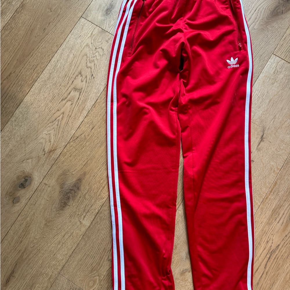 Adidas red track pants  xs